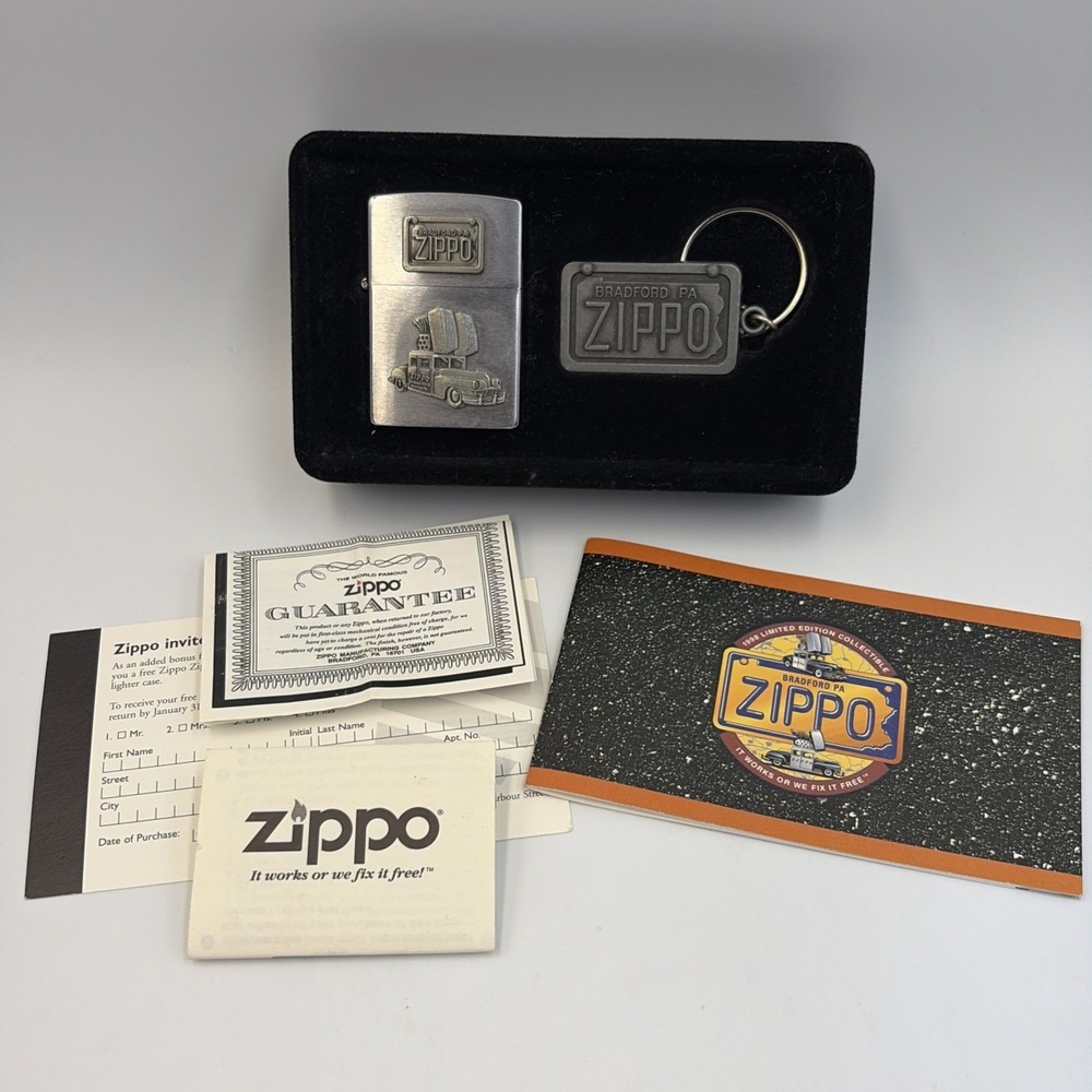 1998 Zippo Lighter & Keychain Set Zippo Car Limited Edition Tin Box Bradford PA